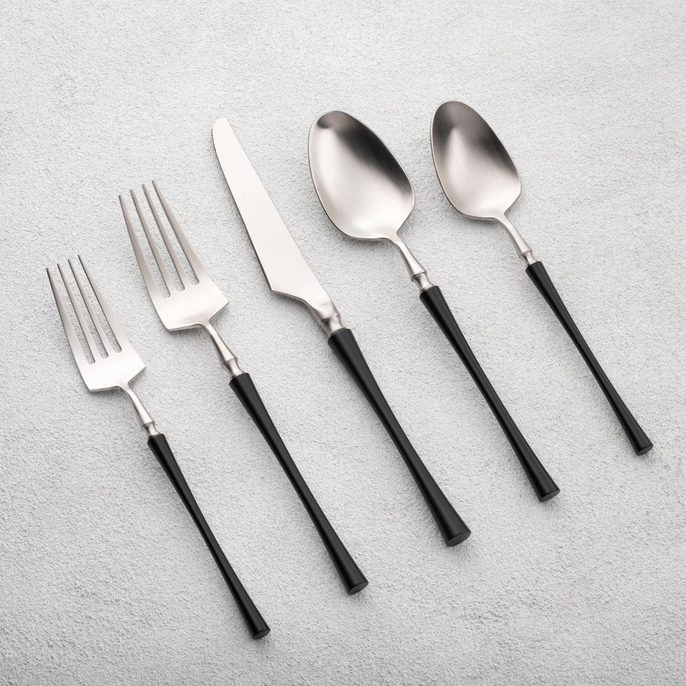 Vikko - Irene, Brushed Silver with Black Handle, 18/10 SS, 20 Pc Flatware Set - Gift Box No Window