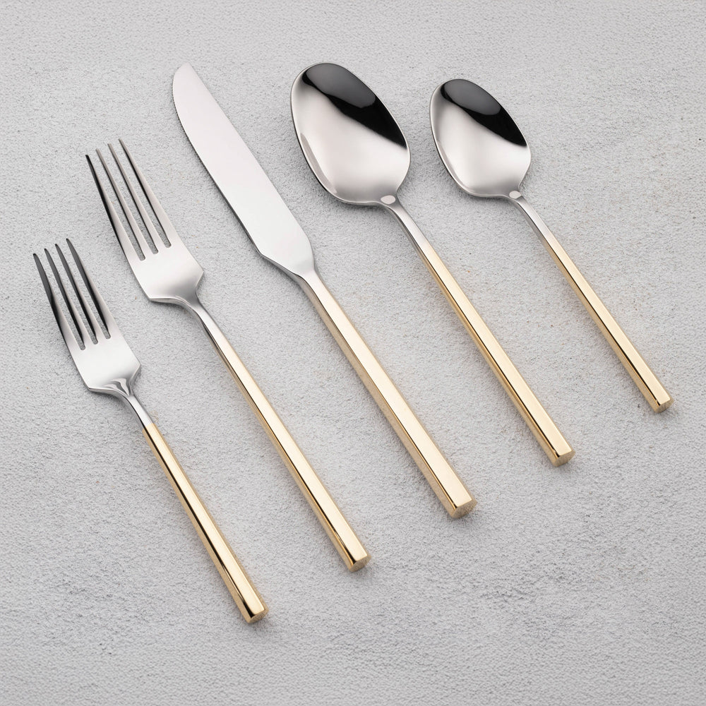 Vikko - Sutherland, Shiny Silver Ombre with Gold Handle, 18/10 SS, 20 Pc Flatware Set - Gift Box Window