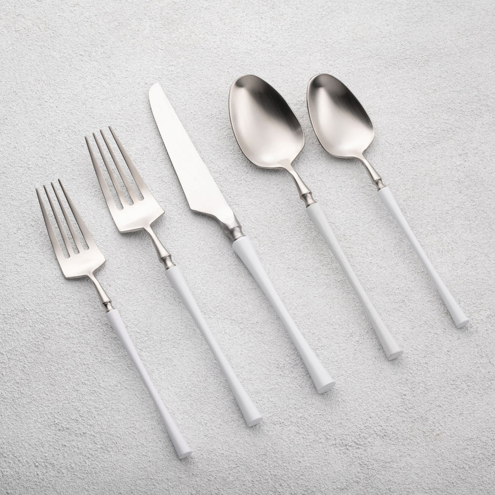 Vikko - Irene, Brushed Silver with White Handle, 18/10 SS, 20 Pc Flatware Set - Gift Box No Window