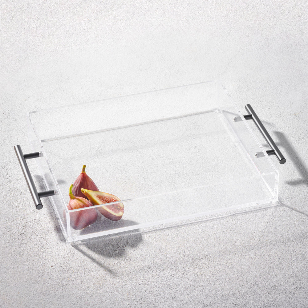 Vikko - Grace, Acrylic Tray, Clear with Black Handle, 12" x 10" x 2"