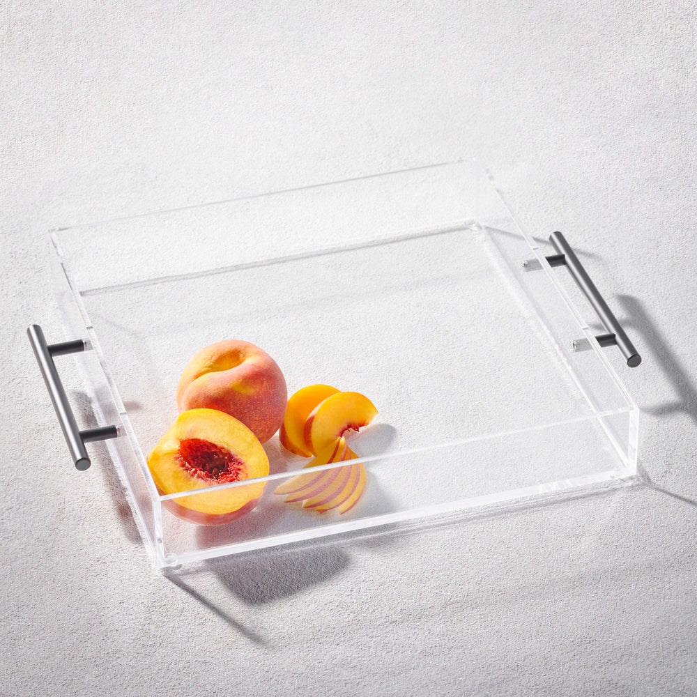 Vikko - Grace, Acrylic Square Tray, Clear with Black Handle, 12" x 12" x 2"