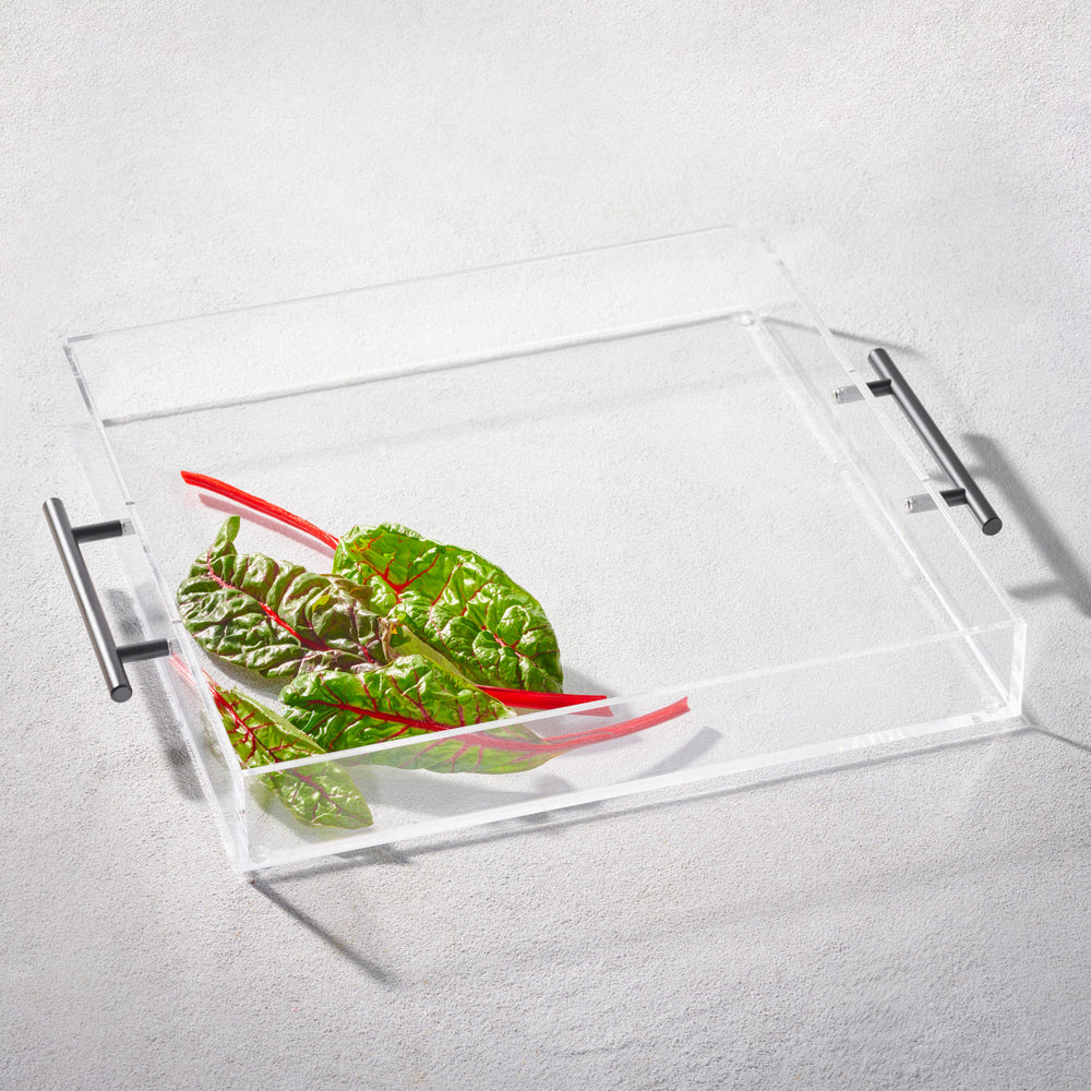 Vikko - Grace, Acrylic Square Tray, Clear with Black Handle, 14" x 14" x 2"