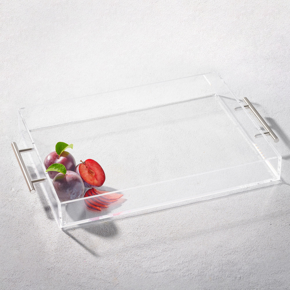 Vikko - Grace, Acrylic Tray, Clear with Silver Handle, 16" x 12" x 2"