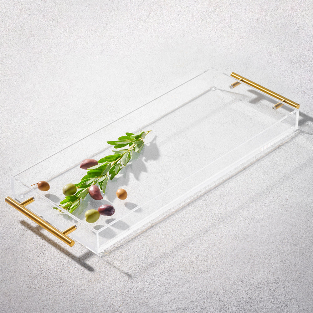 Vikko - Grace, Acrylic Rectangle Tray, Clear with Gold Handle, 17" x 7" x 1.5"