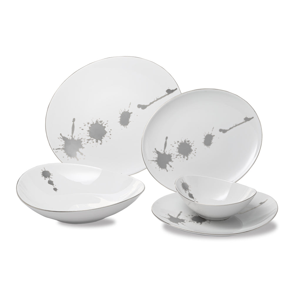 Vikko - Louise, Fine Porcelain, Silver, White, 20 Pc Dinnerware Set, Service for 4