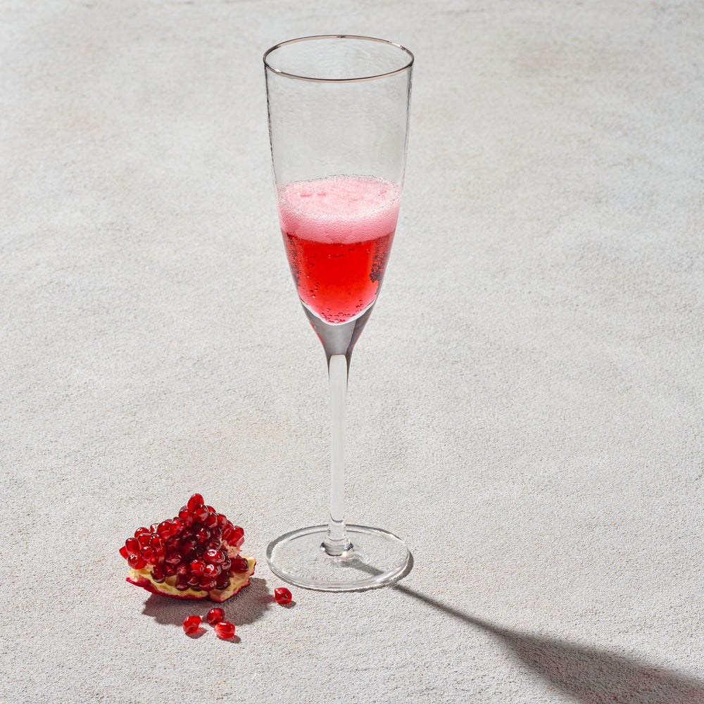 Vikko - Hammered, Champagne Flute Glass, Silver Rim, 8 oz