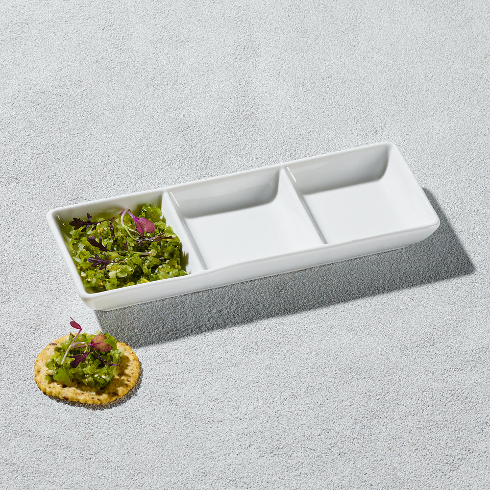 Vikko - Lightning, 3 Sectional Compartment Dish, White, 8" x 3"