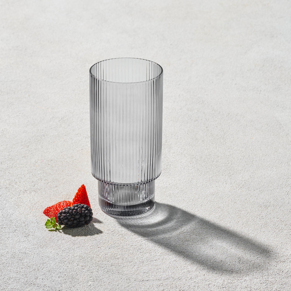 Vikko - Malibu, Ribbed Highball Glass, Smoked, 13.5 oz