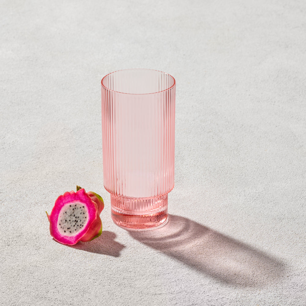 Vikko - Malibu, Ribbed Highball Glass, Blush, 13.5 oz