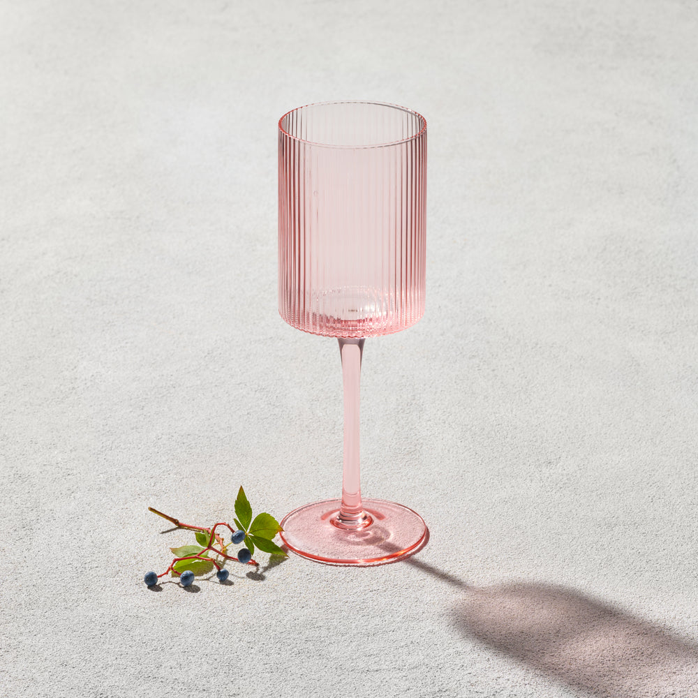 Vikko - Malibu, Ribbed Wine Glass, Blush, 11 oz