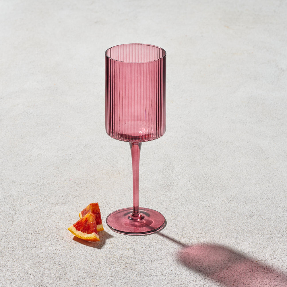 Vikko - Malibu, Ribbed Wine Glass, Plum, 11 oz