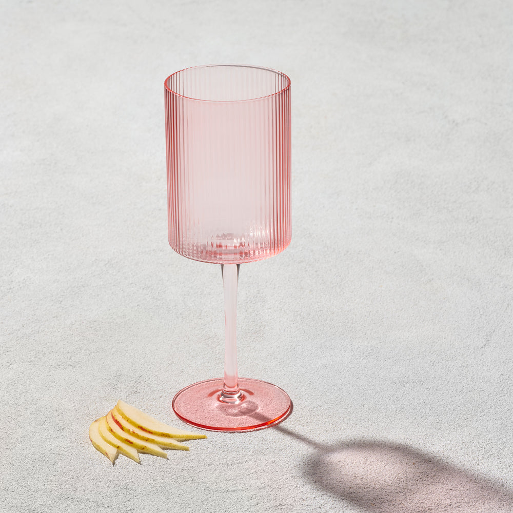 Vikko - Malibu, Ribbed Wine Glass, Blush, 17 oz