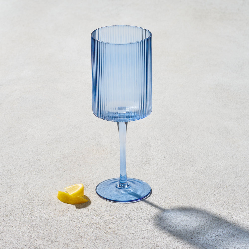 Vikko - Malibu, Ribbed Wine Glass, Blue, 17 oz