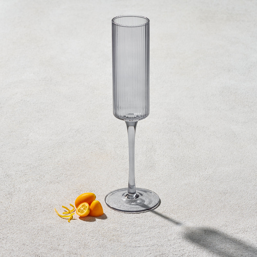 Vikko - Malibu, Ribbed Champagne Glass, Smoked, 7 oz
