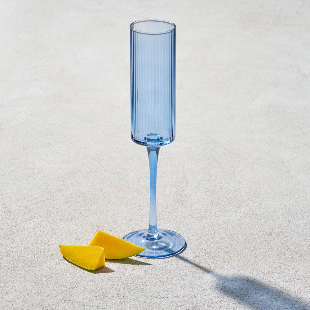 Vikko - Malibu, Ribbed Champagne Glass, Blue, 7 oz