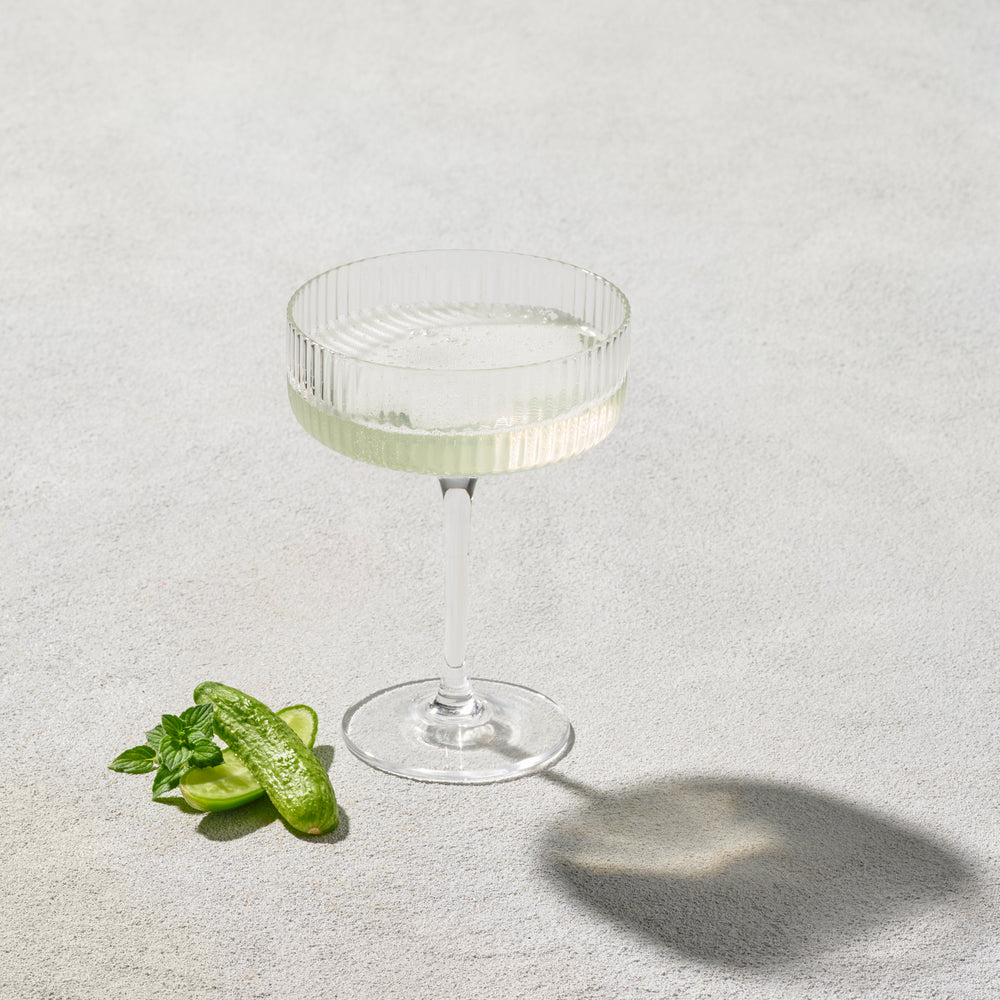 Vikko - Malibu, Ribbed Coupe Champagne Glass, Clear, 10 oz