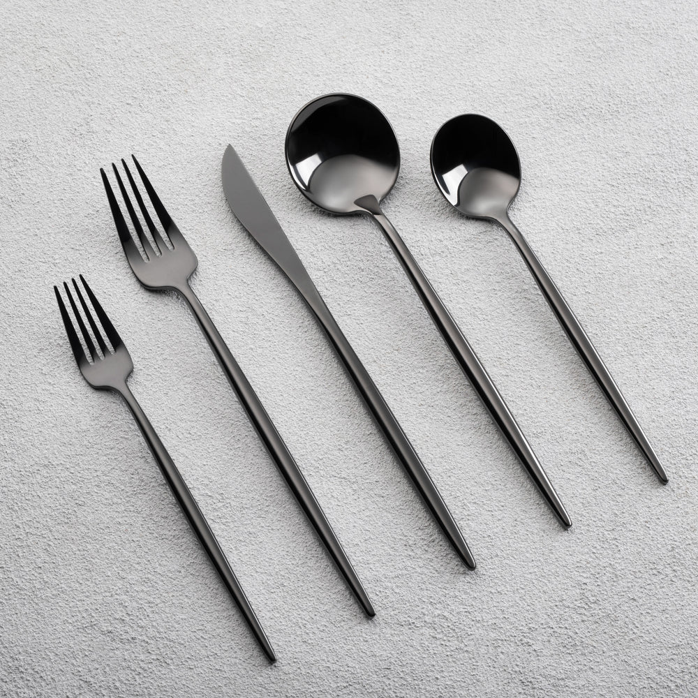 Vikko - Vera, Shiny Black, 18/10 SS, 20 Pc Flatware Set - Gift Box Window