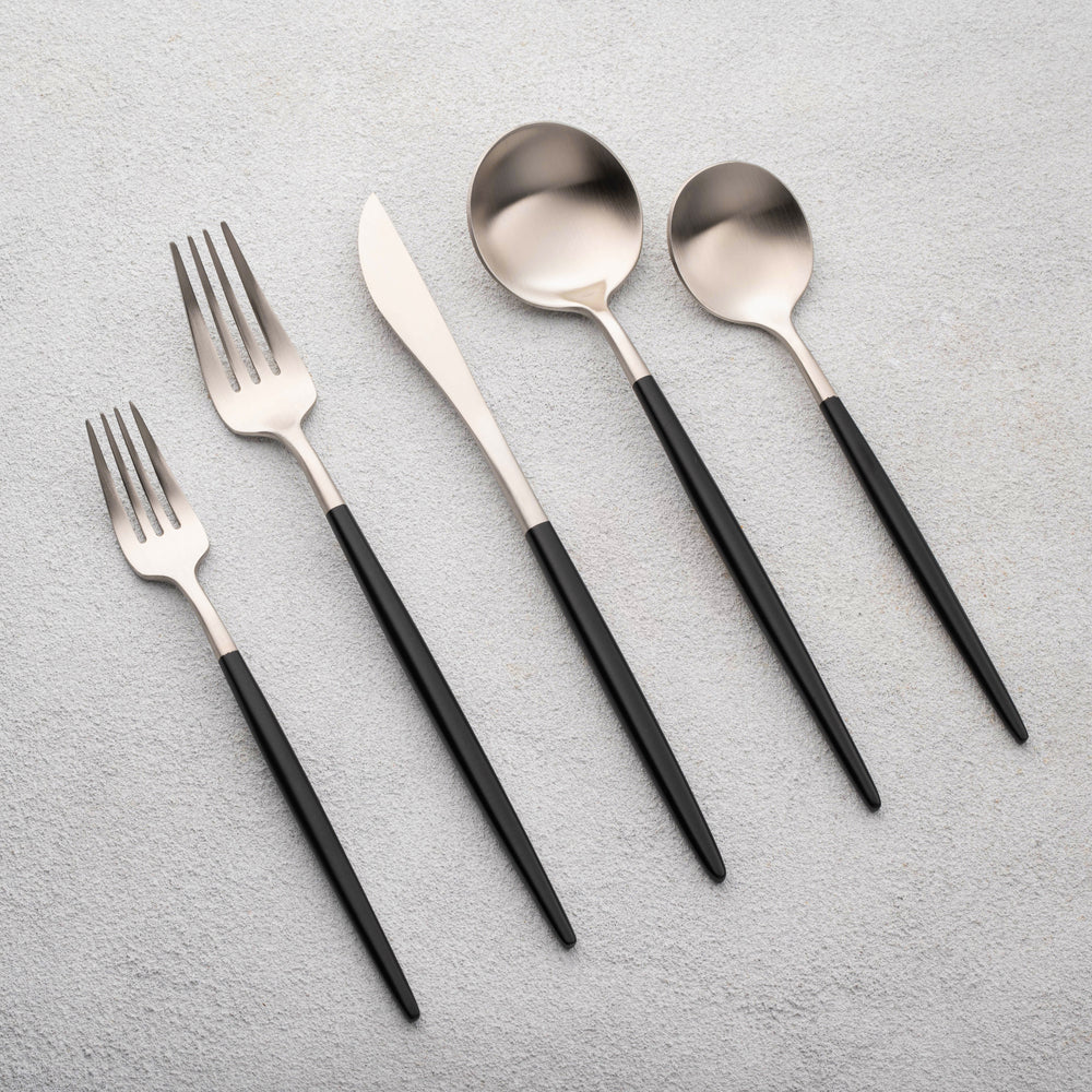 Vikko - Vera, Brushed Silver with Black Handle, 18/10 SS, 20 Pc Flatware Set - Gift Box Window
