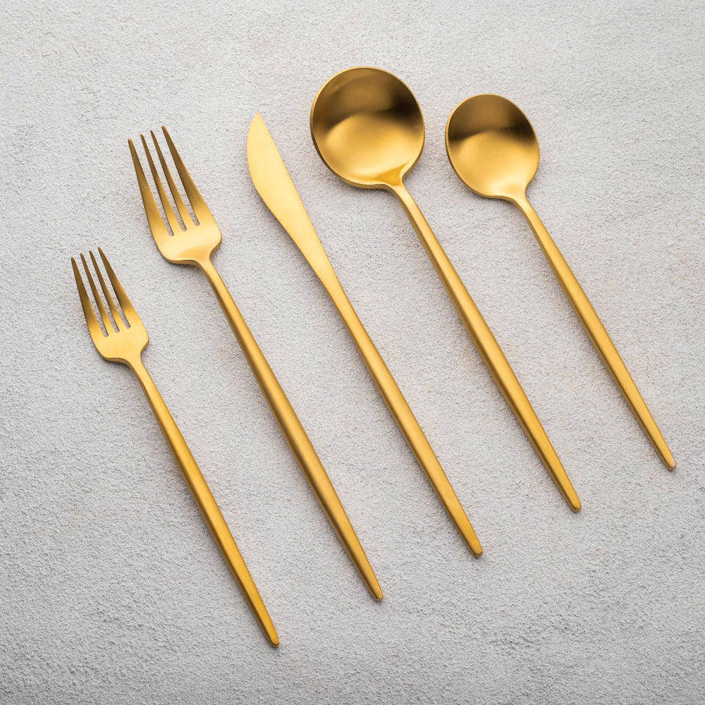 Vikko - Vera, Brushed Gold, 18/10 SS, 20 Pc Flatware Set - Gift Box Window