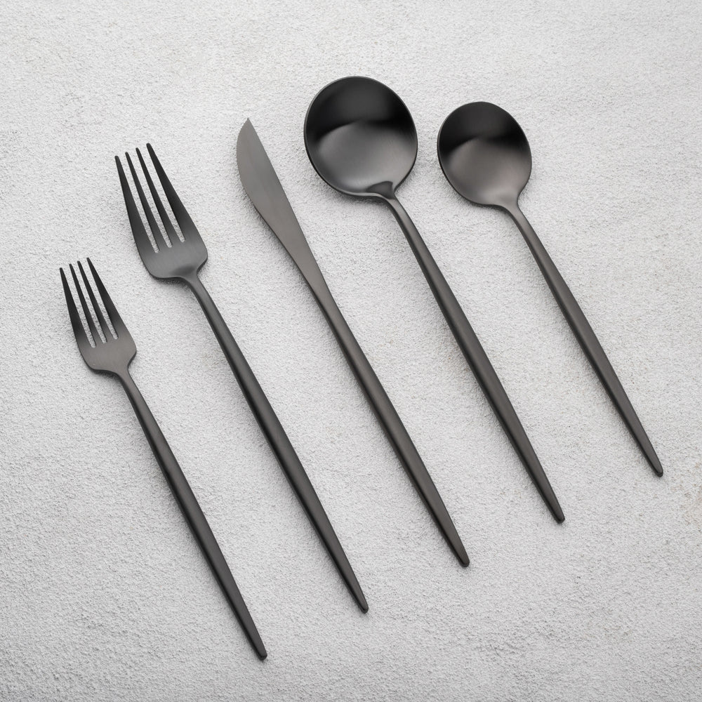 Vikko - Vera, Brushed Black, 18/10 SS, 20 Pc Flatware Set - Gift Box Window