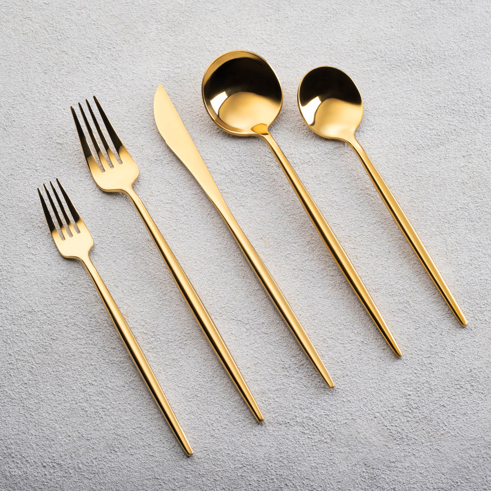 Vikko - Vera, Shiny Gold, 18/10 SS, 20 Pc Flatware Set - Gift Box No Window