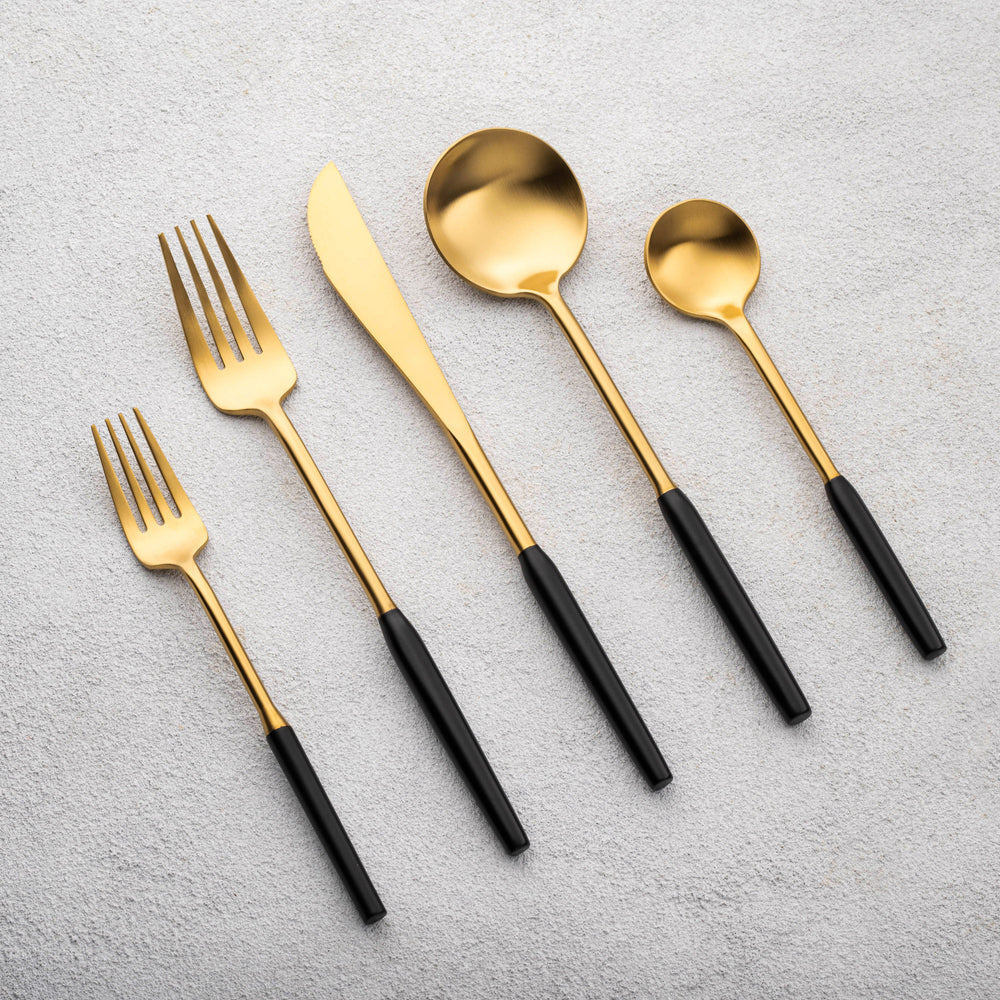 Vikko - Arlington, Brushed Gold with Black Handle, 18/10 SS, 20 Pc Flatware Set - Gift Box No Window
