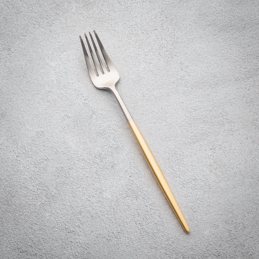 Vikko - Vera, Brushed Silver Ombre with Gold Handle, 18/10 SS, Dinner Fork