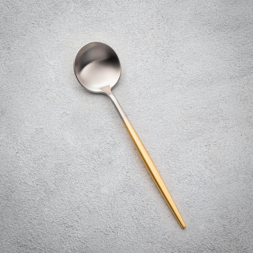 Vikko - Vera, Brushed Silver Ombre with Gold Handle, 18/10 SS, Soup Spoon