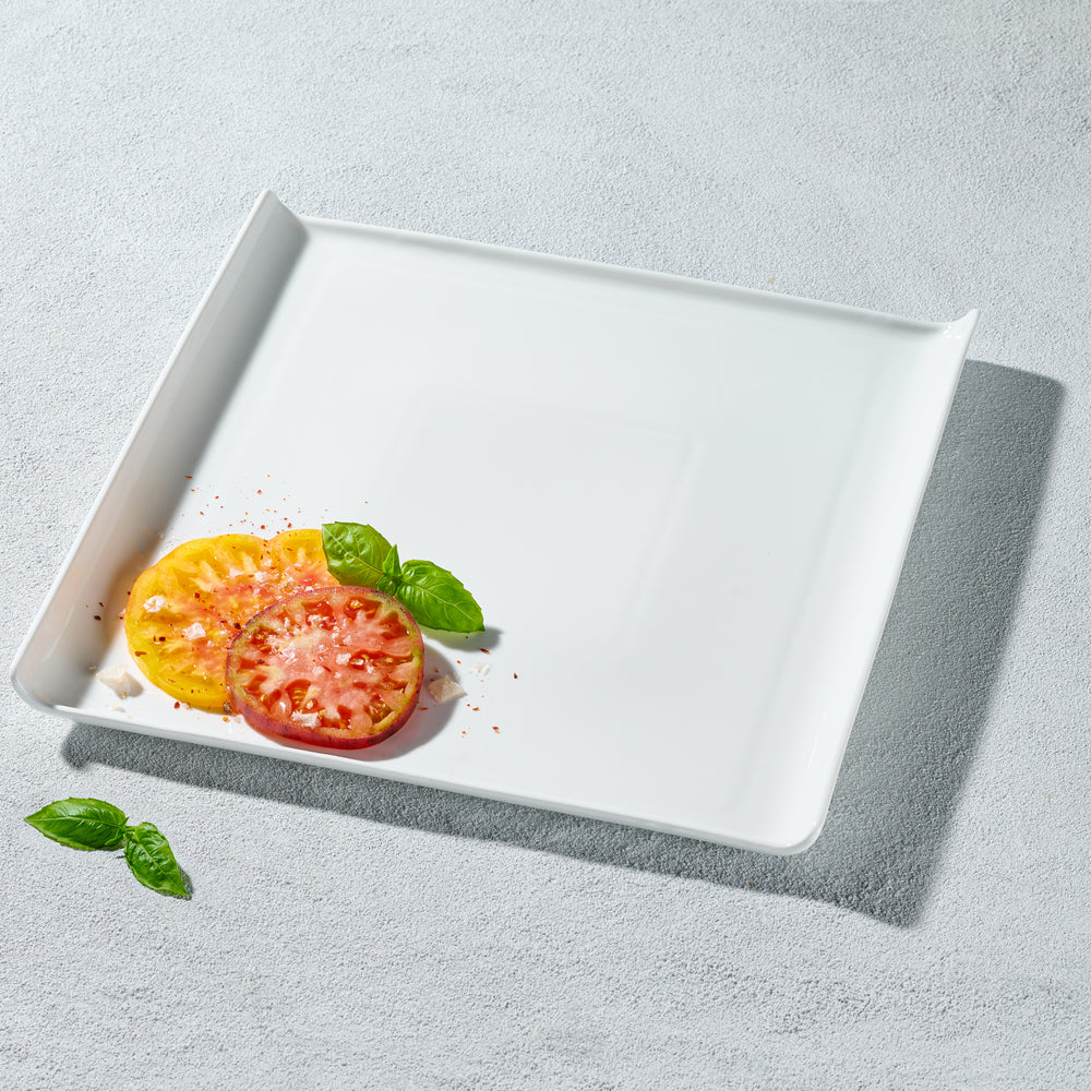 Vikko - Lightning, Square Plate with Lifted Edges, White, 12"