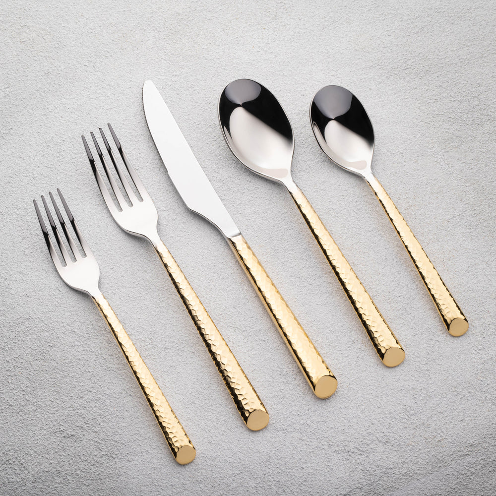 Vikko - Onyx, Shiny Silver with Gold Handle, 18/10 SS, 20 Pc Flatware Set - Gift Box Window