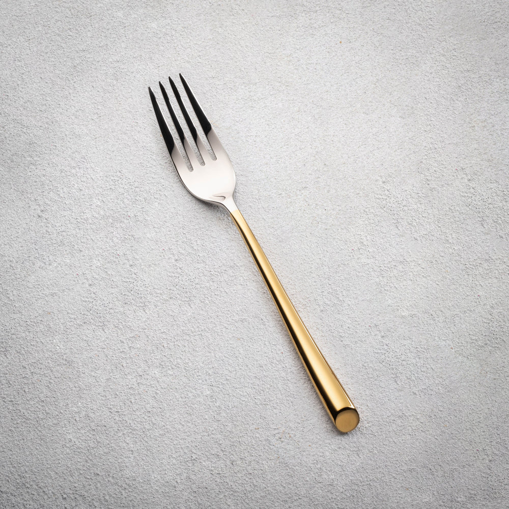 Vikko - Pearl, Shiny Silver with Gold Handle, 18/10 SS, Round Dinner Fork