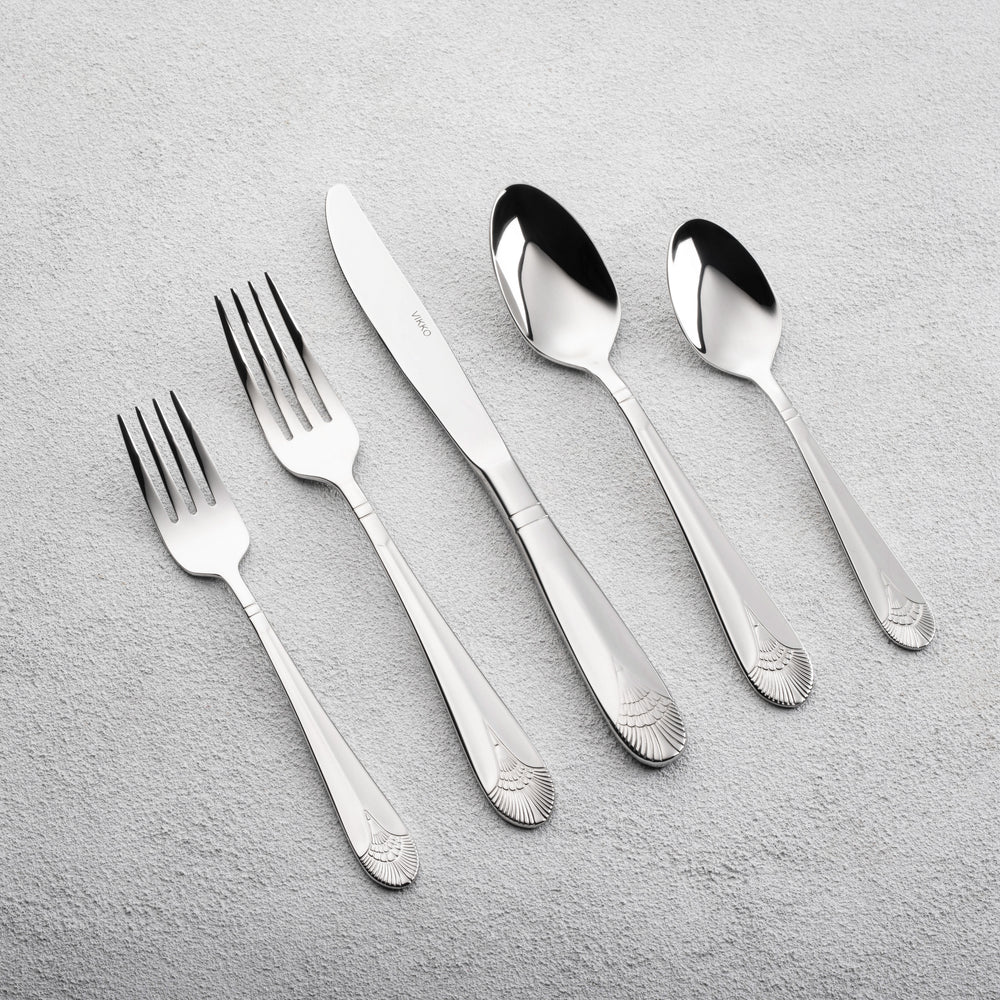 Vikko - Peacock, Shiny Silver, 18/10 SS, 20 Pc Flatware Set - Gift Box No Window