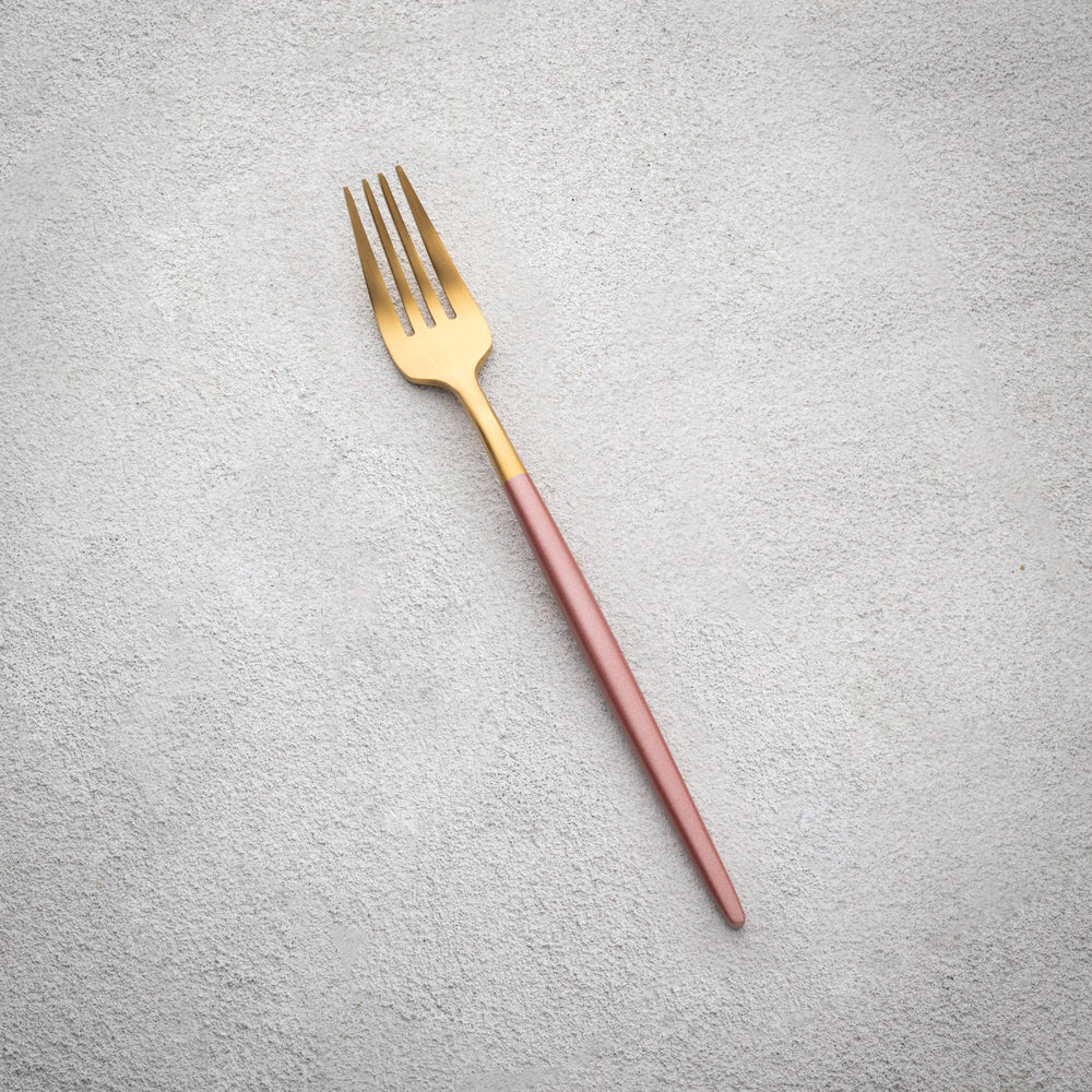Vikko - Vera, Brushed Gold with Pink Handle, 18/10 SS, Salad Fork