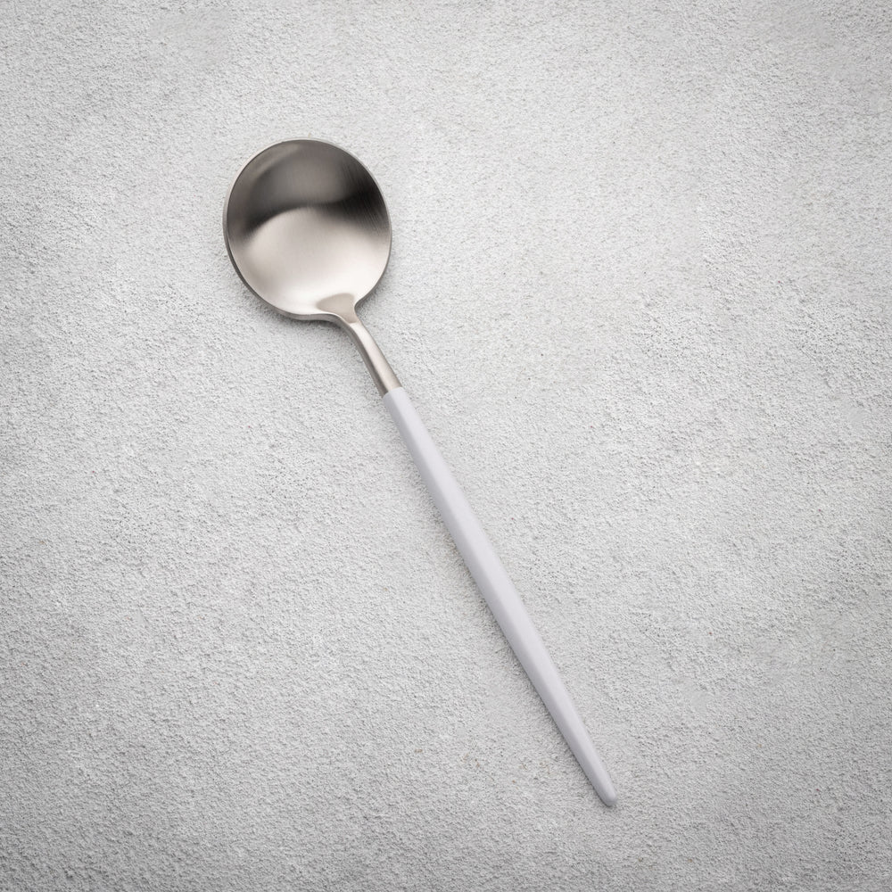 Vikko - Vera, Brushed Silver with White Handle, 18/10 SS, Soup Spoon