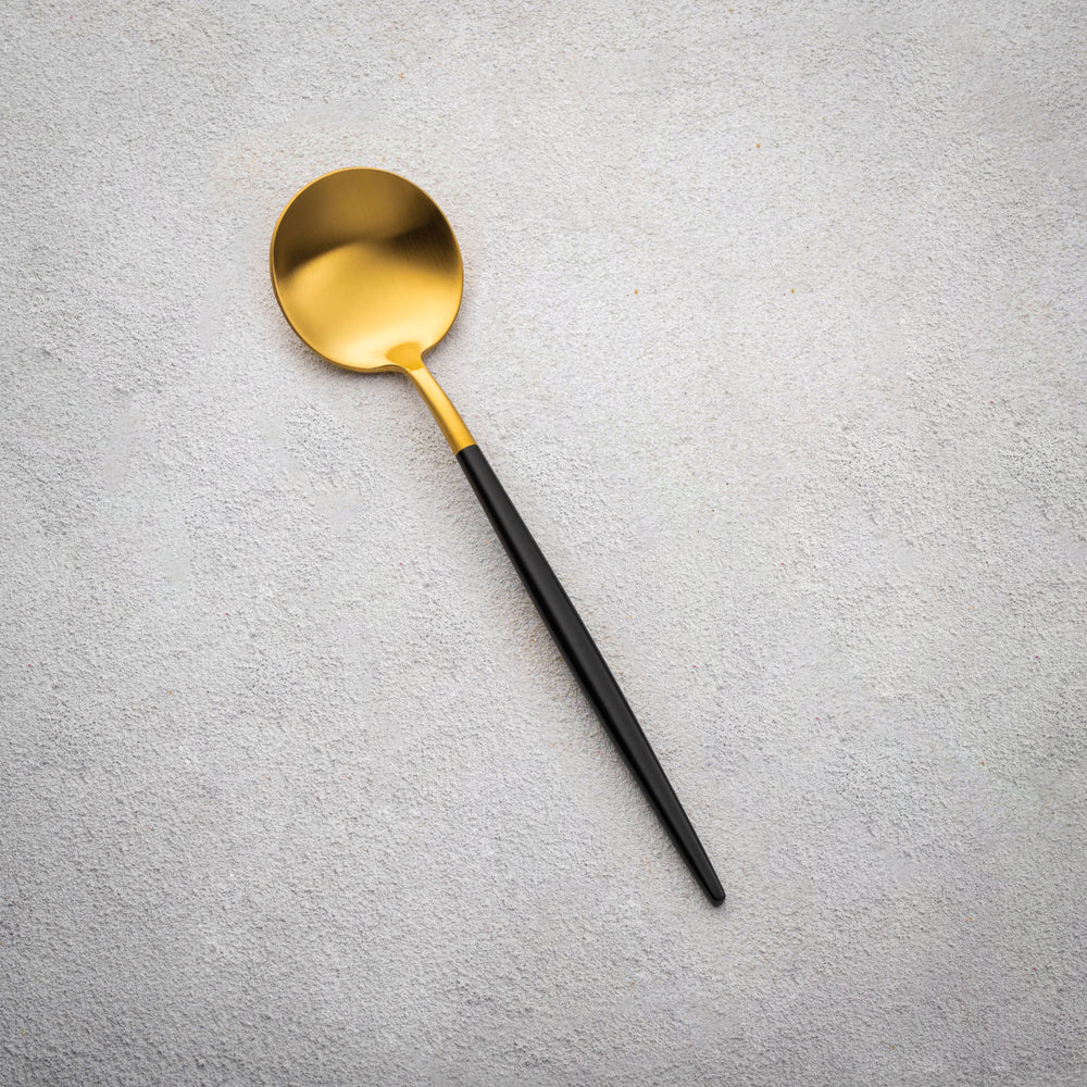 Vikko - Vera, Brushed Gold with Black Handle, 18/10 SS, Soup Spoon