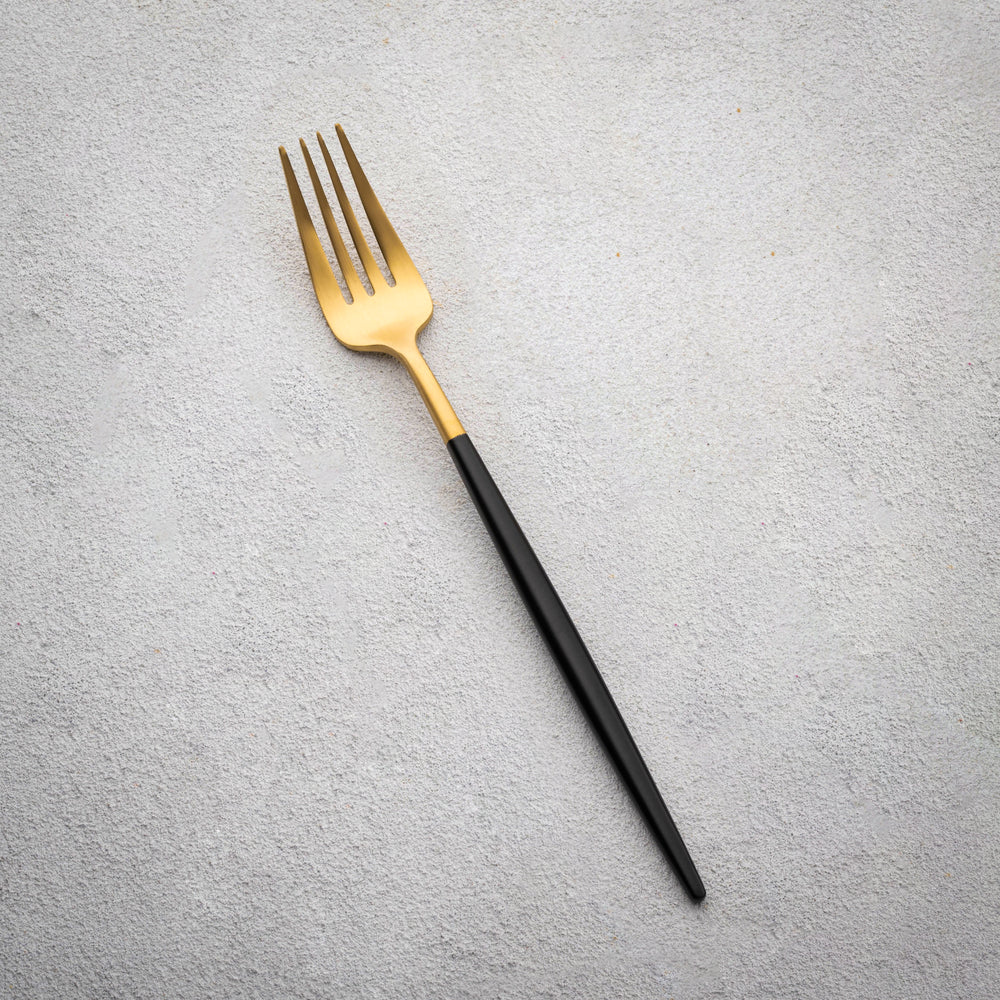 Vikko - Vera, Brushed Gold with Black Handle, 18/10 SS, Dinner Fork