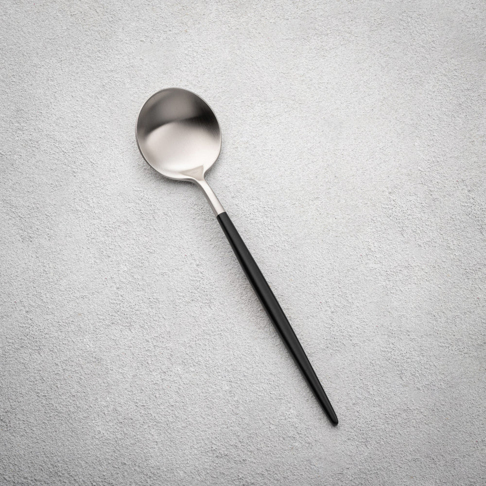 Vikko - Vera, Brushed Silver with Black Handle, 18/10 SS, Soup Spoon