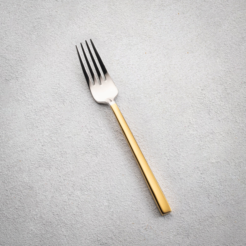 Vikko - Sapphire, Shiny Silver with Gold Handle, 18/10 SS, Square Salad Fork