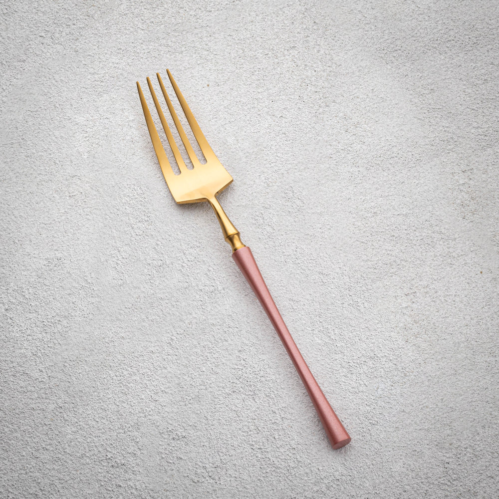 Vikko - Irene, Brushed Gold with Pink Handle, 18/10 SS, Dinner Fork