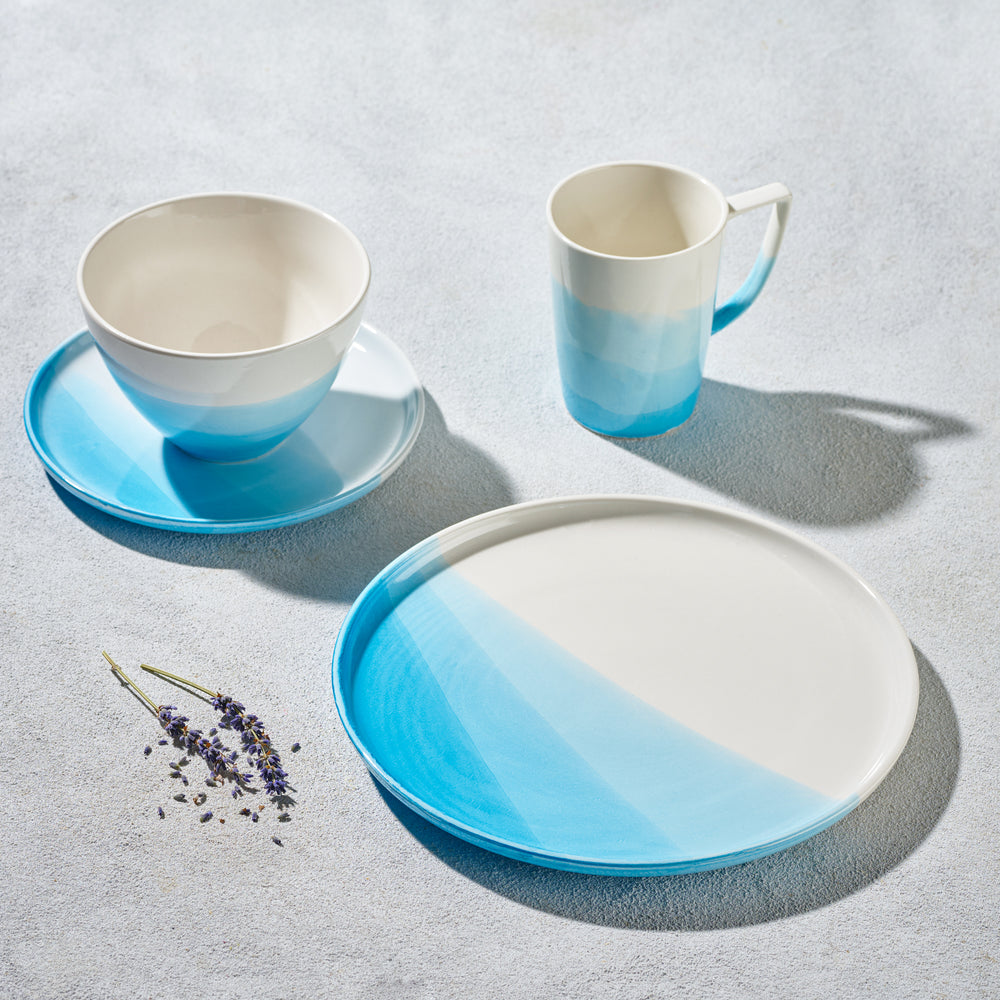 Vikko - Sky Blue, Fine Porcelain, 16 Pc Dinnerware Set, Service for 4