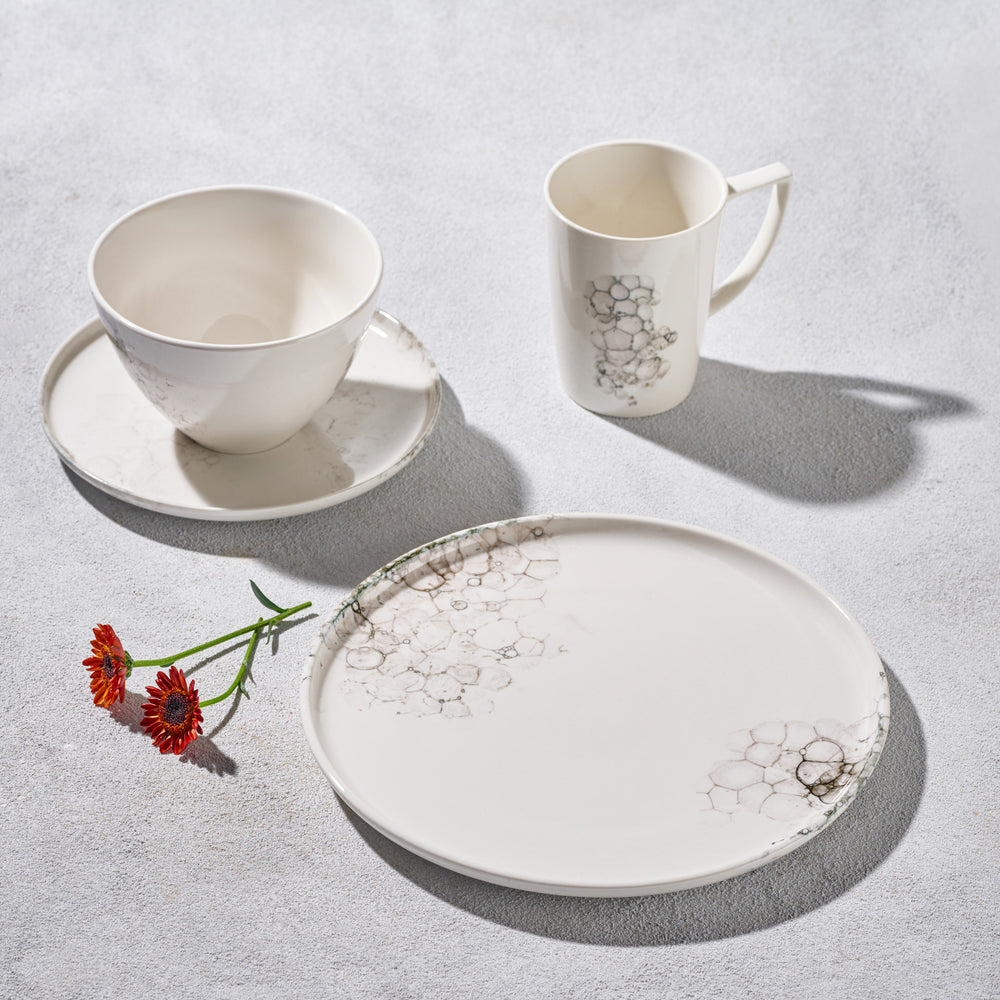 Vikko - Raindrop Black, Fine Porcelain, 16 Pc Dinnerware Set, Service for 4