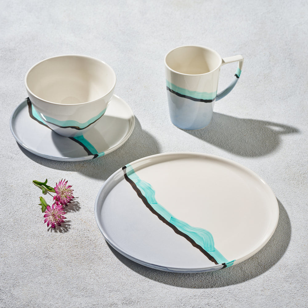 Vikko - Wave Green/Blue, Fine Porcelain, 16 Pc Dinnerware Set, Service for 4