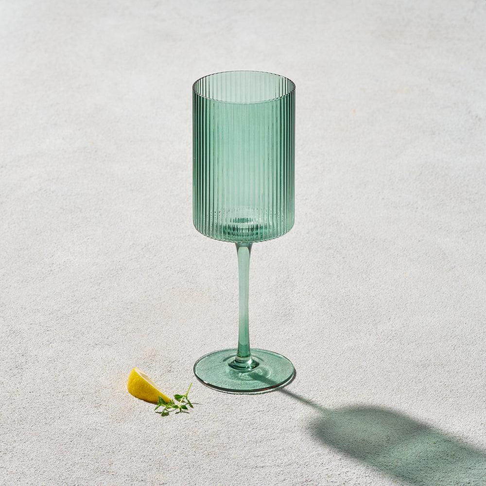 Vikko - Malibu, Ribbed Wine Glass, Green, 11 oz
