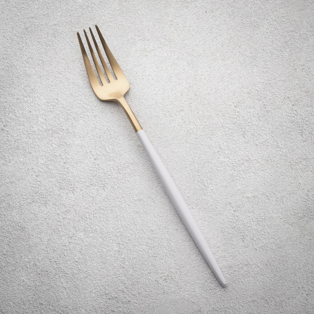 Vikko - Vera, Brushed Gold with White Handle, 18/10 SS, Dinner Fork