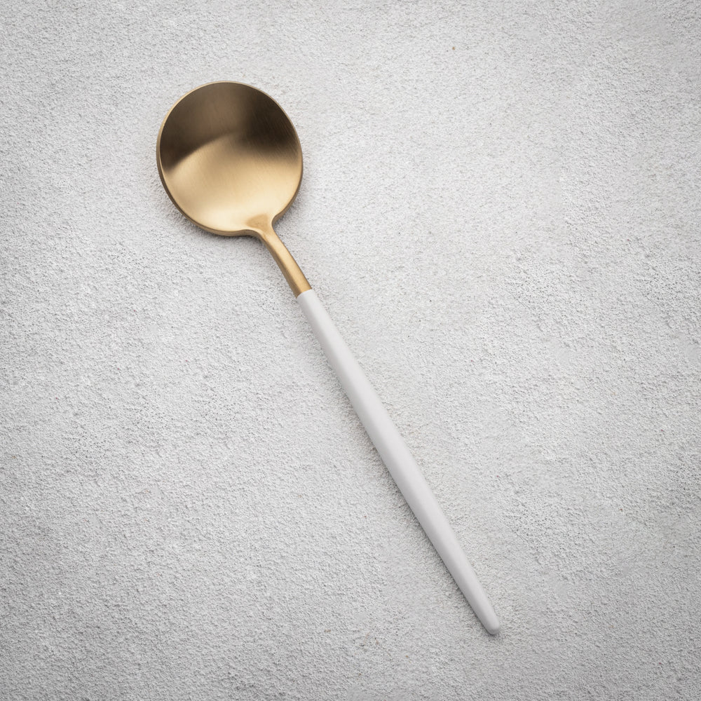 Vikko - Vera, Brushed Gold with White Handle, 18/10 SS, Soup Spoon