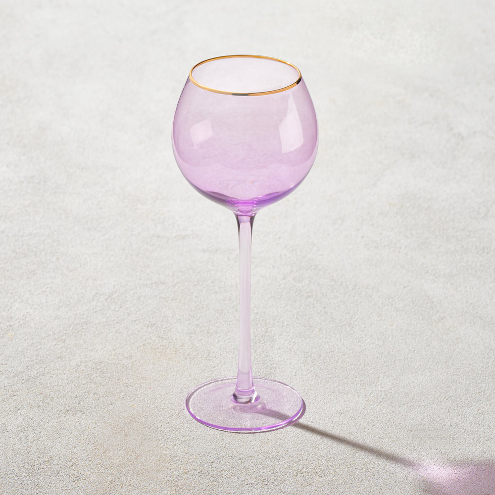 Vikko - Platinum, Ball Wine Glass, Lilac with Gold Rim, 17 oz