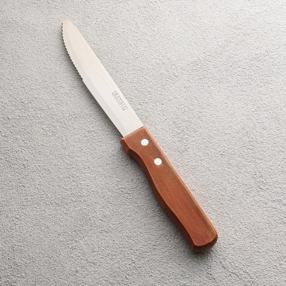 Artika - Steak Knife with Wooden Handle, Serrated Blade, Round Tip, Rosewood, 5"