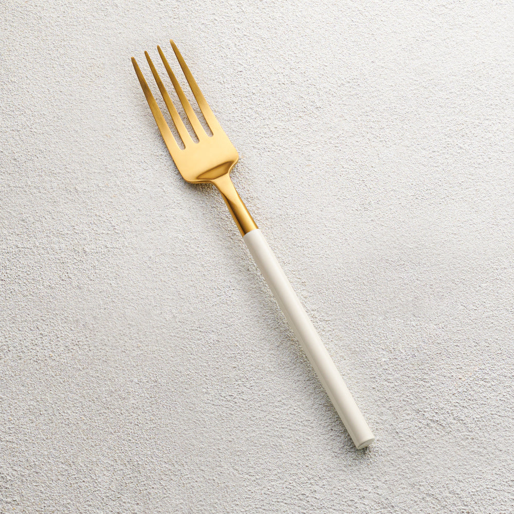 Vikko - Cove, Brushed Gold with White Handle, 18/10 SS, Dinner Fork