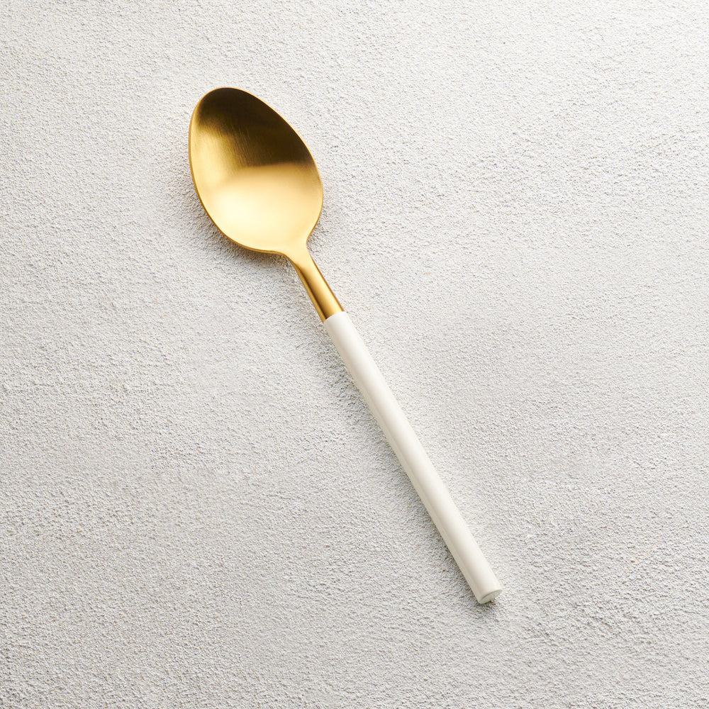 Vikko - Cove, Brushed Gold with White Handle, 18/10 SS, Soup Spoon