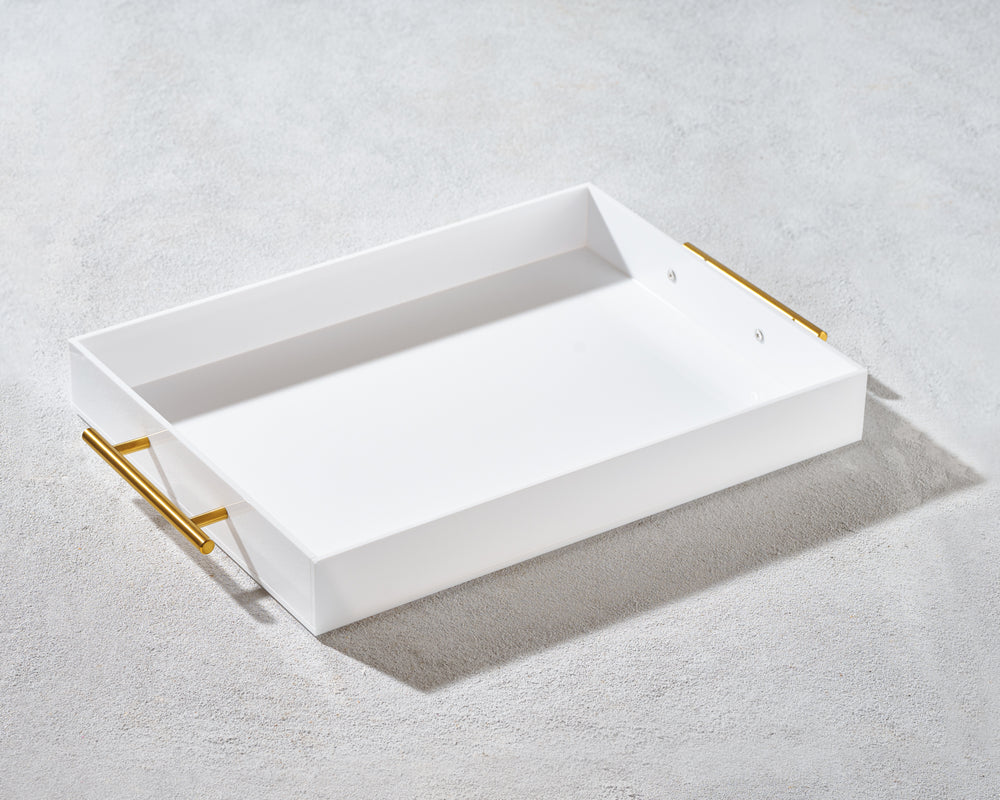Vikko - Grace, Acrylic Tray, White with Gold Handle, 16" x 12" x 2"